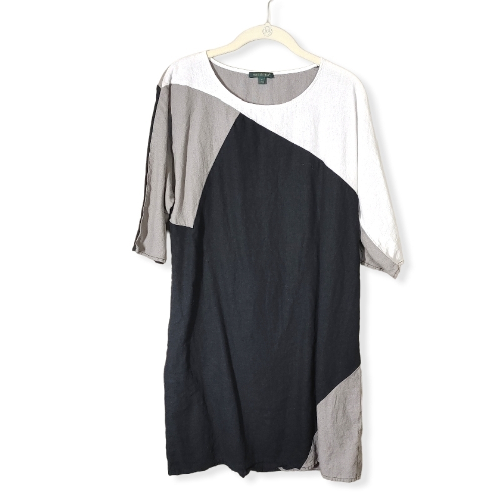For Cynthia Color Blocked Linen Blend  Lagenlook Dress Small